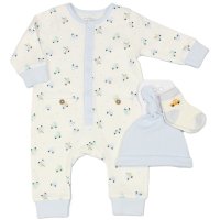 M15982: Baby Boys Waffle Fabric All In One, Hat & Socks Outfit (0-9 Months)